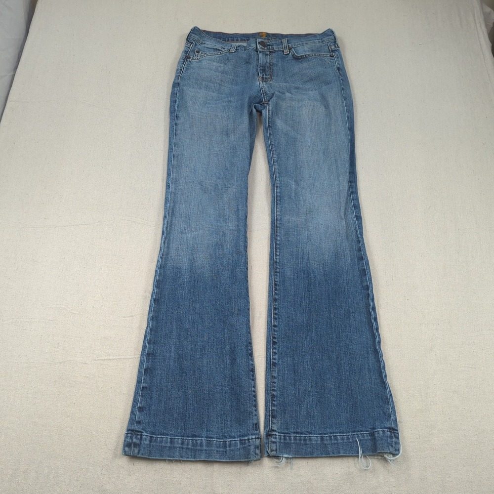 7 For All Mankind Jeans Womens 30 Blue Dojo Flare Stretch Hippie Boho Distressed
